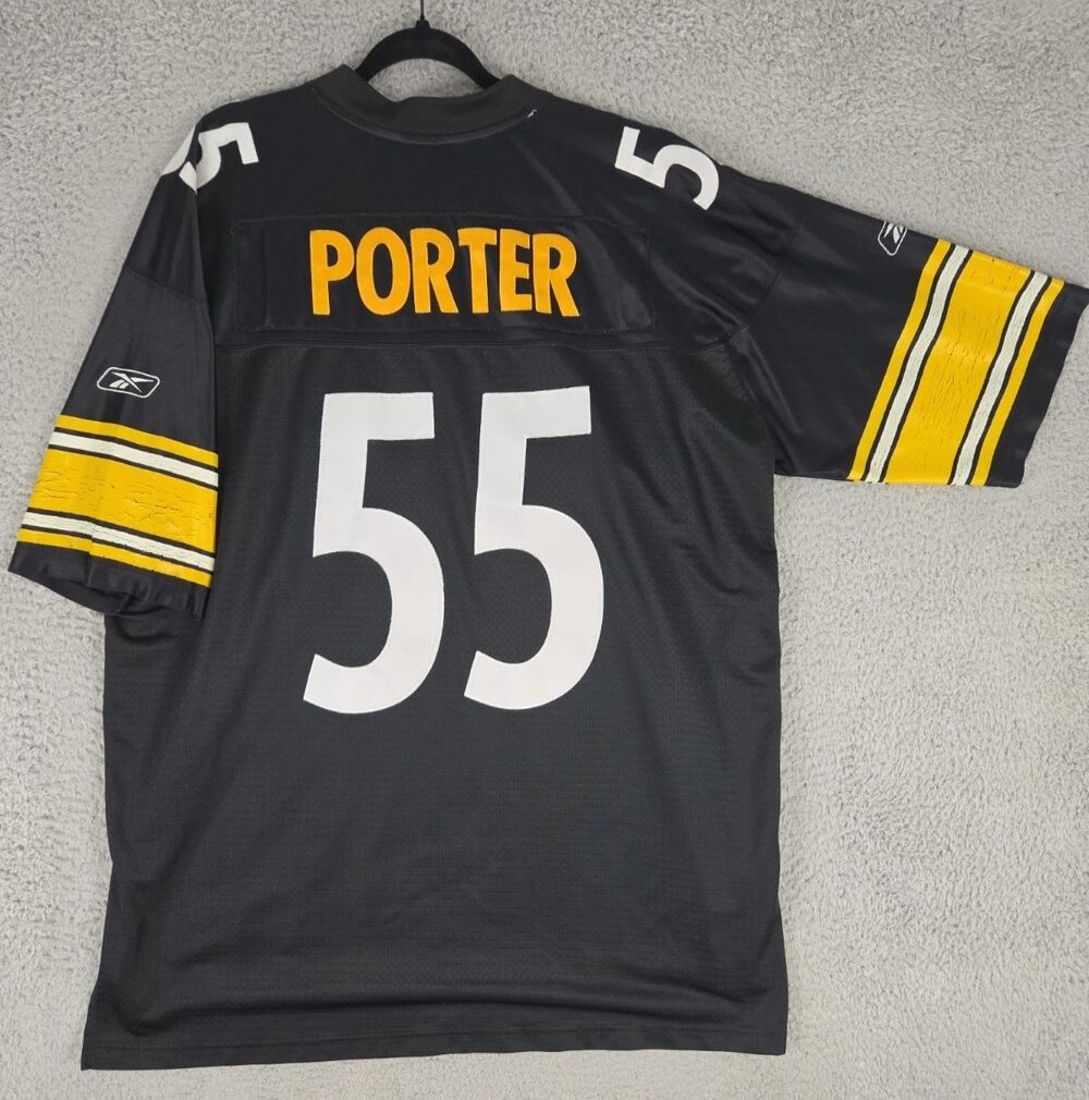 Vintage Reebok Sewn Jersey Joey Porter #55 Pittsburgh Steelers Mens 2XL 54 Black